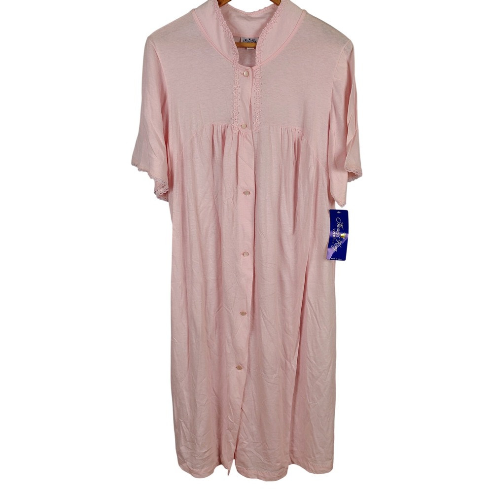 NWT Nancy King Womens L Nightgown Pink Cotton Lace Trim Vintage Coquette Core